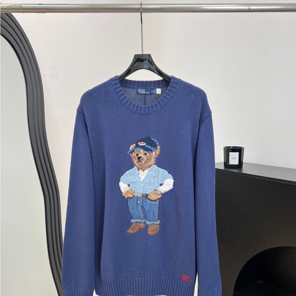 Polo by Ralph Lauren Navy Crewneck Sweater with Bear Motif